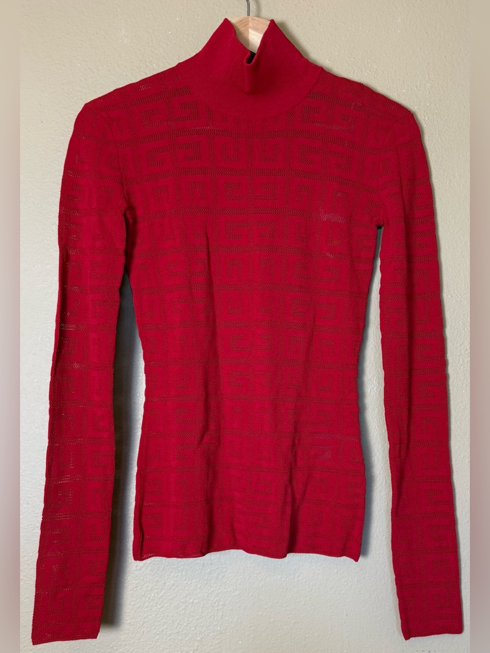 Givenchy Red 4G Logo Sheer Knit Turtleneck Sweater NWT Size Small - Picture 2 of 8